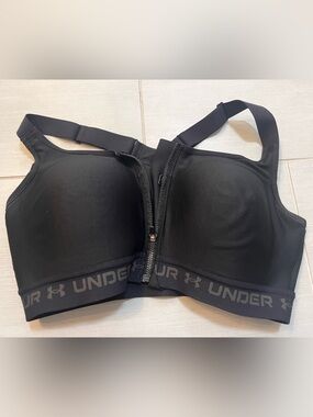 Under Armour Black Front-Zip Sports Bra with Branded Band 36DD